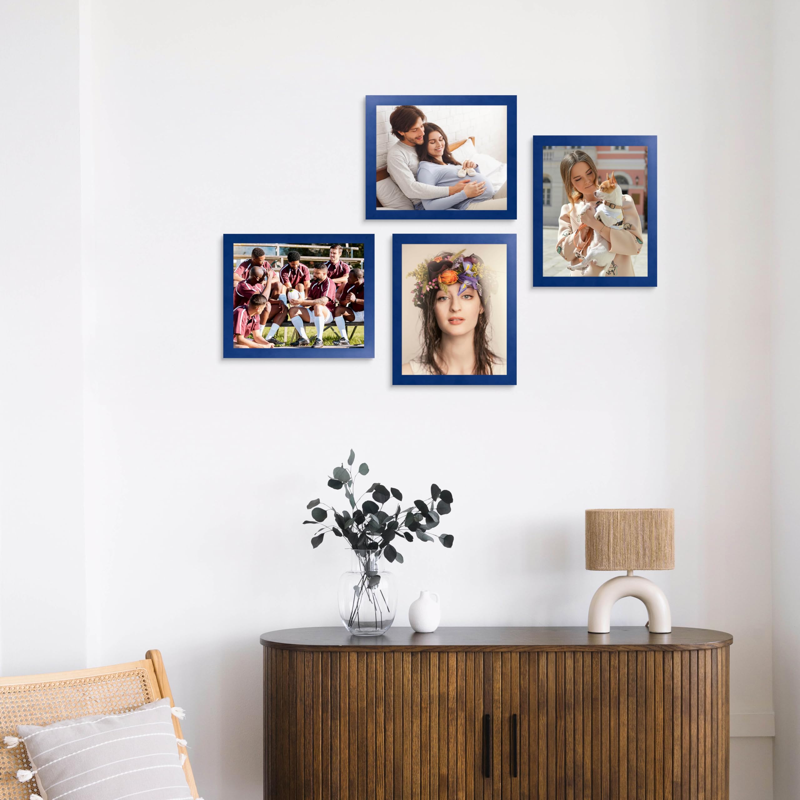 wyooxoo 8x10 Picture Frames Set of 4 Dark Blue Made of Solid Wood Photo Frames Colorful Frame with HD Plexiglass, Wall or Tablet